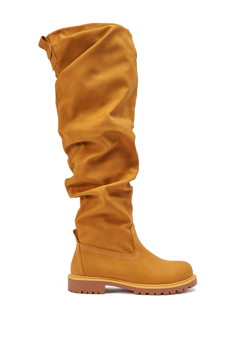 AZALEA WANG ARDIS TAN RUCHED FLAT BOOT