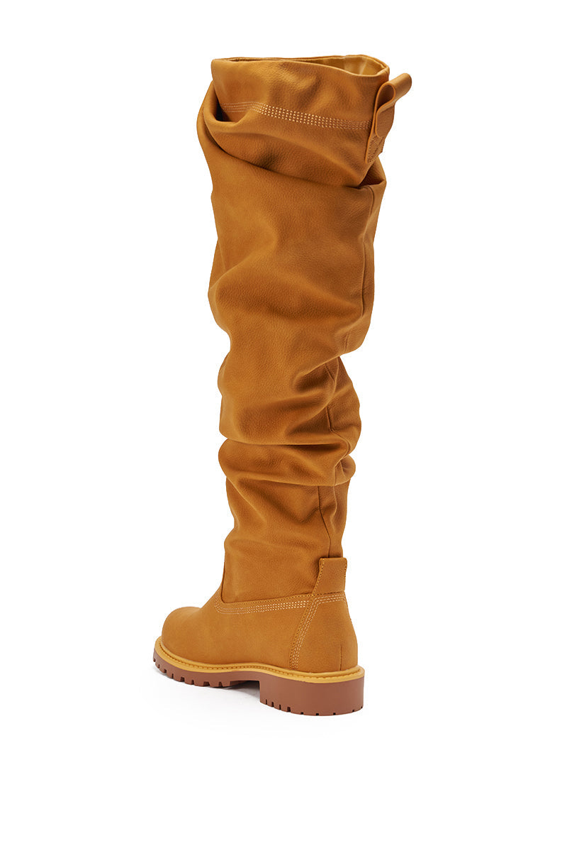 AZALEA WANG ARDIS TAN RUCHED FLAT BOOT
