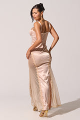 FIND ME AT MIDNIGHT SATIN MAXI DRESS IN BLUSH