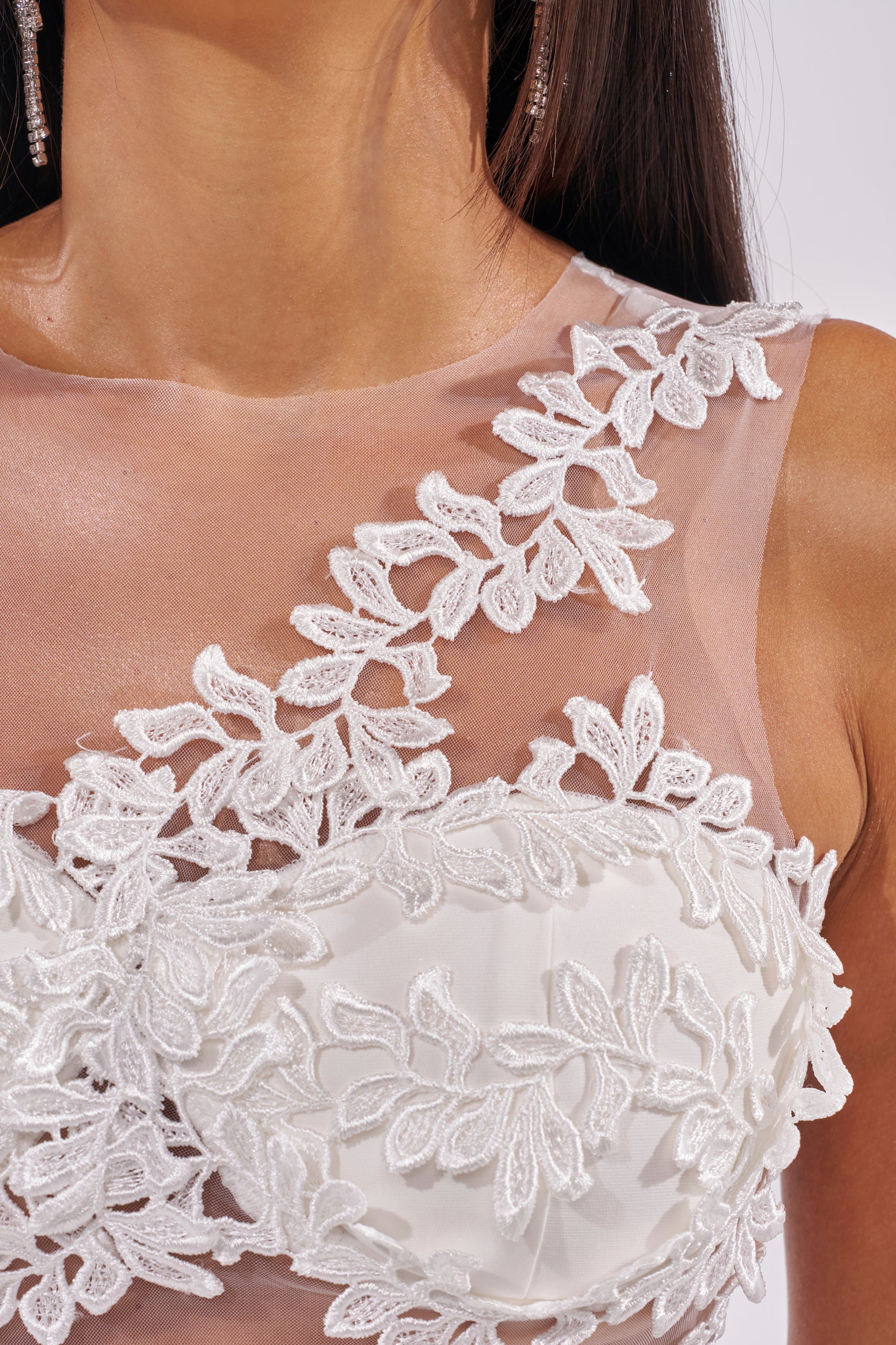FELT CUTE RUFFLE MAXI DRESS WITH FLORAL APPLIQUES
