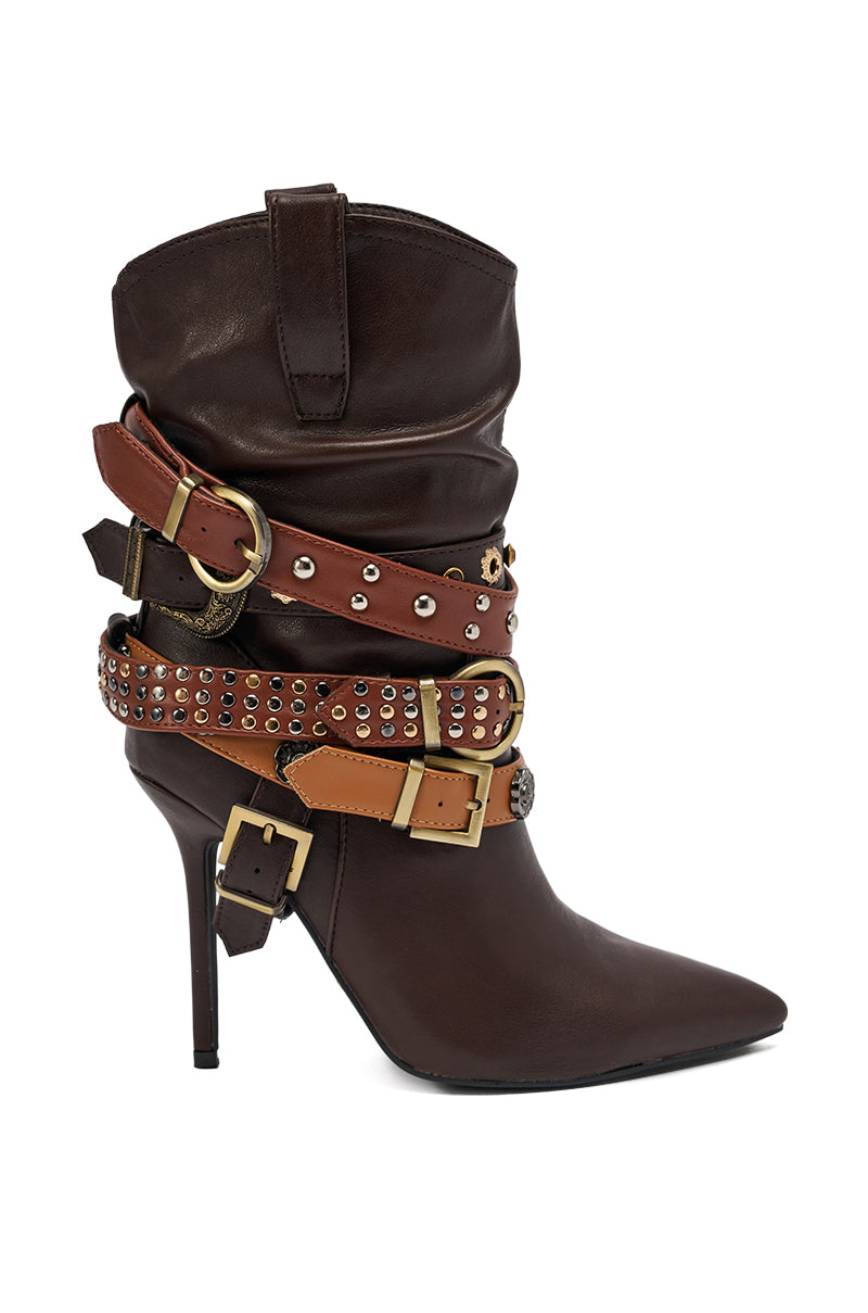 AZALEA WANG BROWN STILETTO BOOTIE