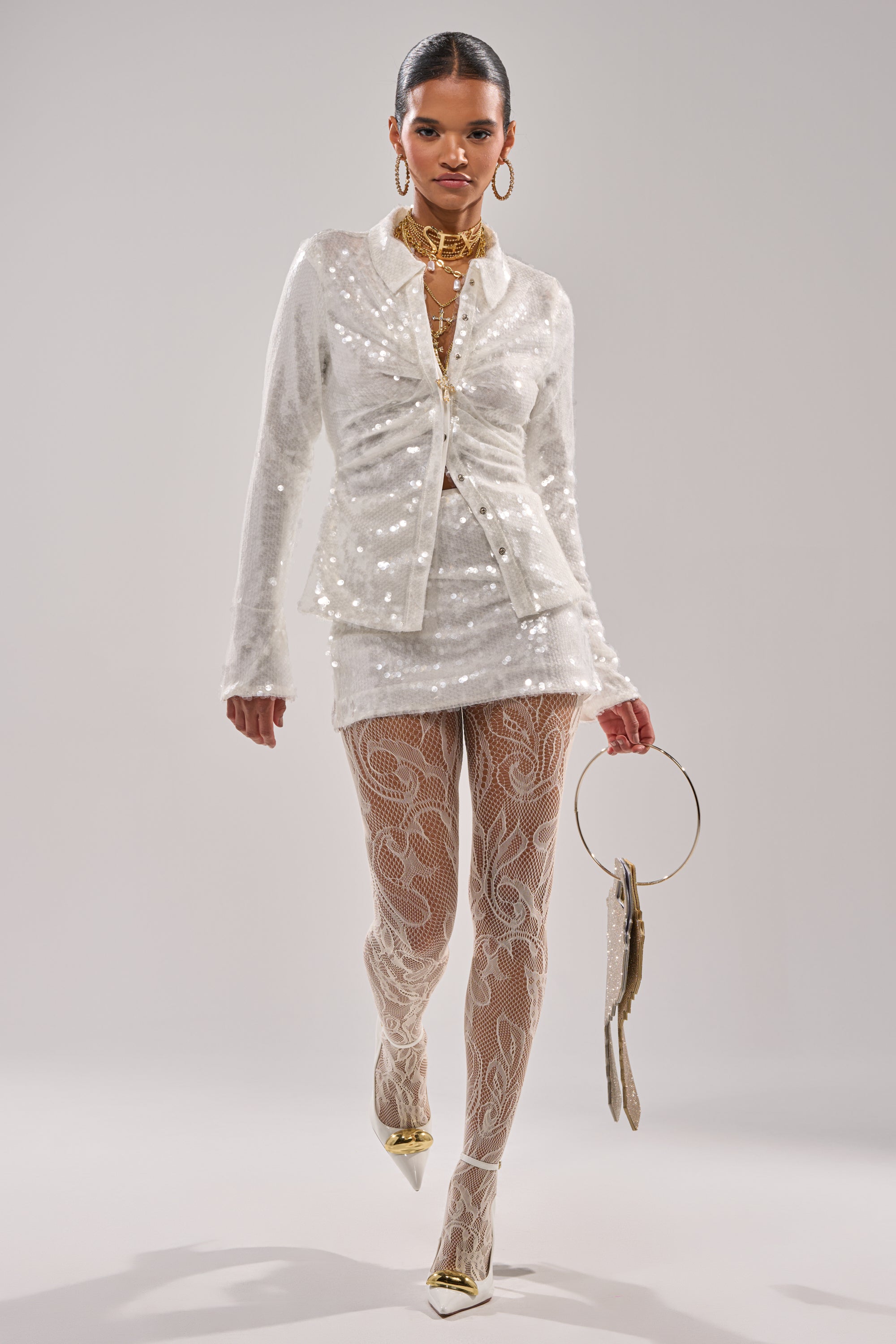 YOU AND ME BABY SEQUIN BUTTON DOWN