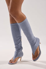 AZALEA WANG CECILE LIGHT BLUE FAUX SUEDE SANDAL