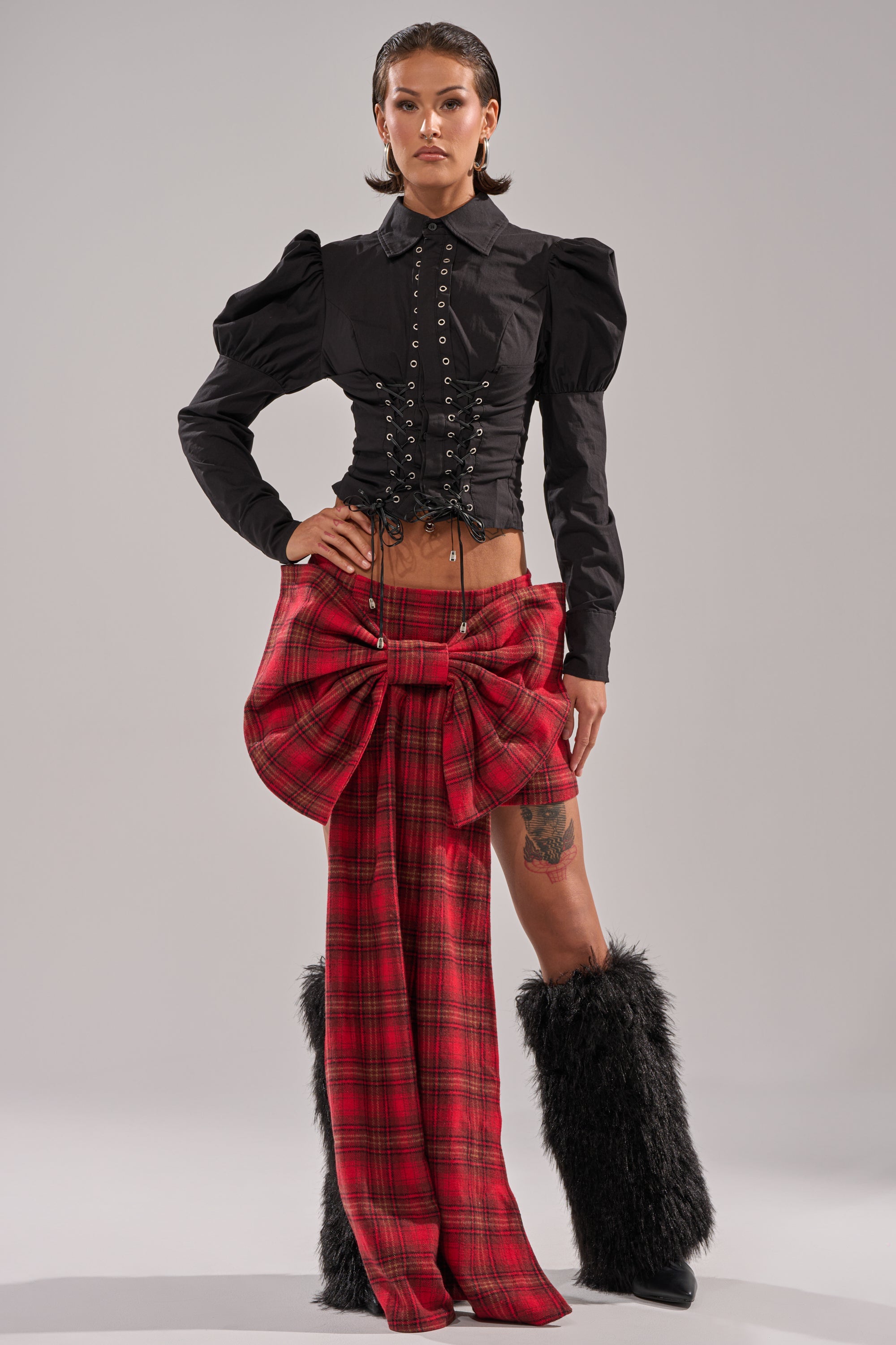 LOVELY DAYS PLAID BOW MINI SKIRT