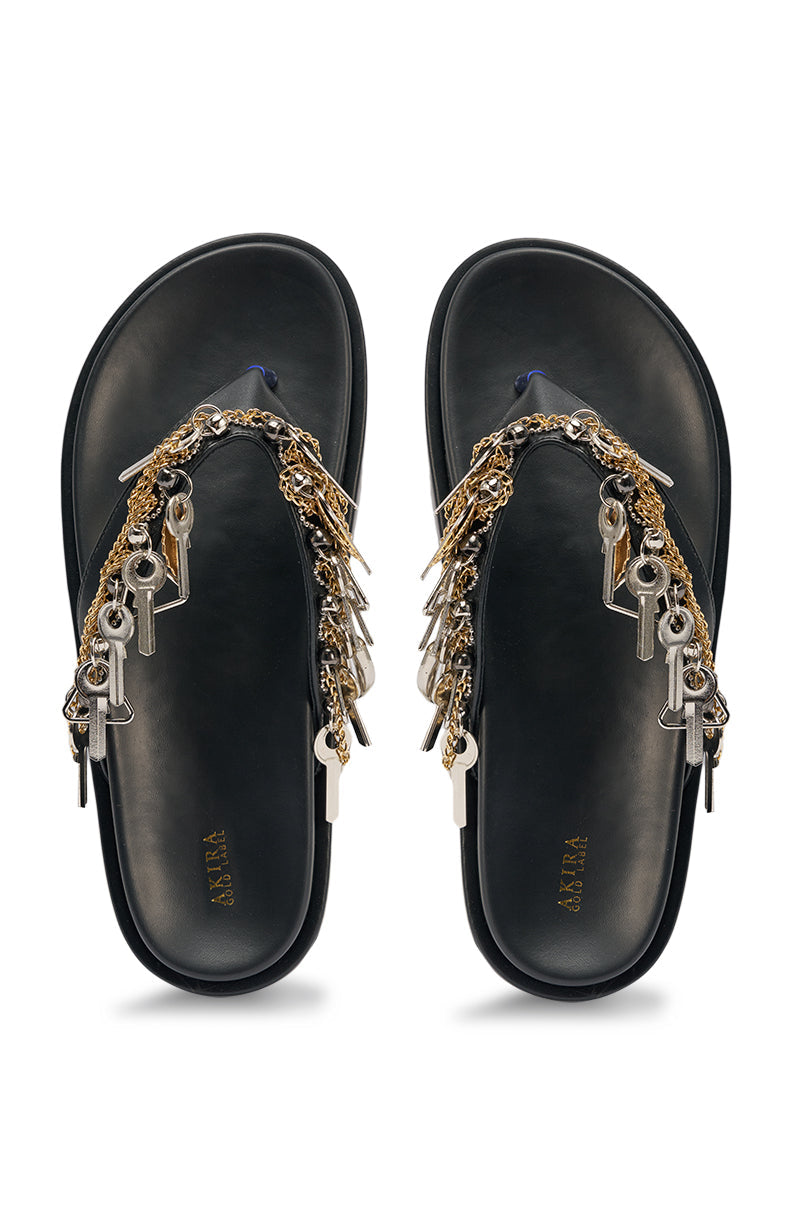 AKIRA GOLD CHRISTEN BLACK KEY EMBELLISHED NOVELTY PLATFORM SANDAL