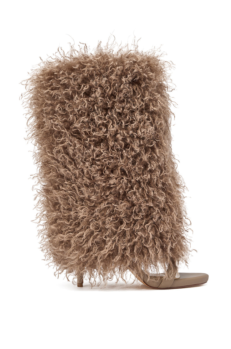 Azalea Wang CLOUD NINE TAUPE FUR OPEN TOE BOOT