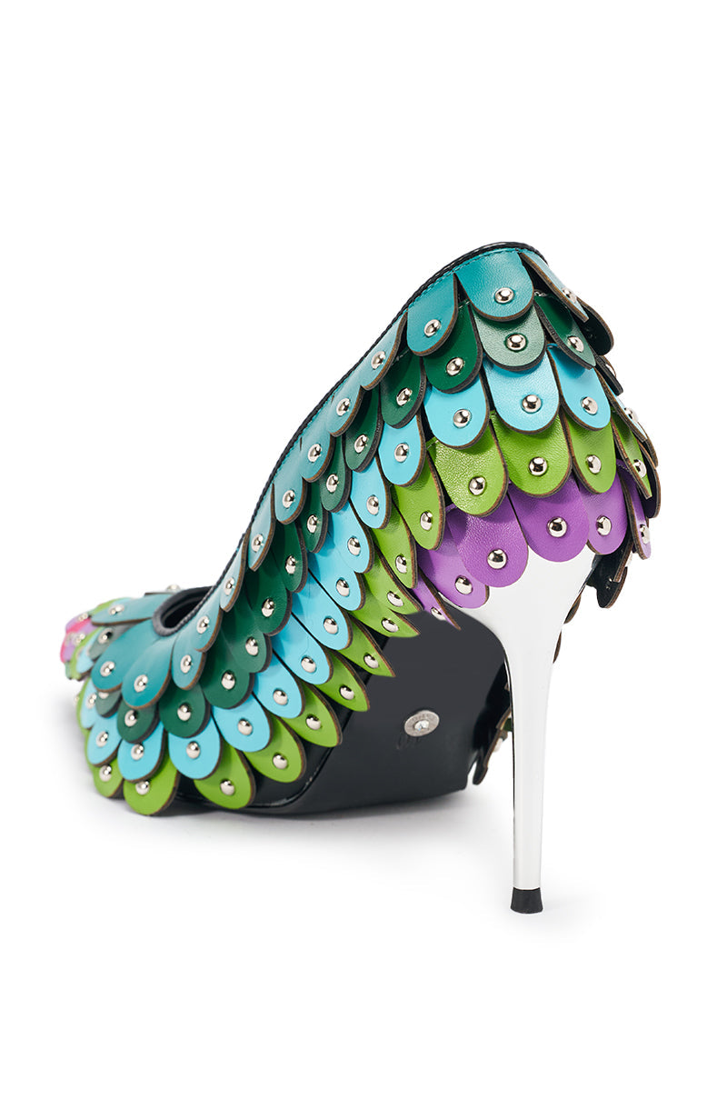 AZALEA WANG CRISTATUS GREEN MULTI COLOR TEXTURED STILETTO PUMP