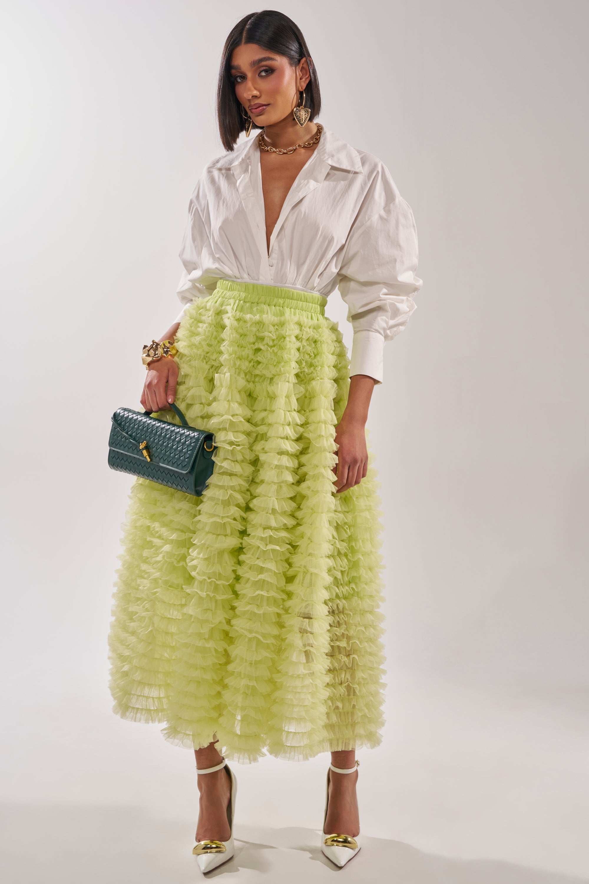 LOVE THE DRAMA MESH MAXI SKIRT