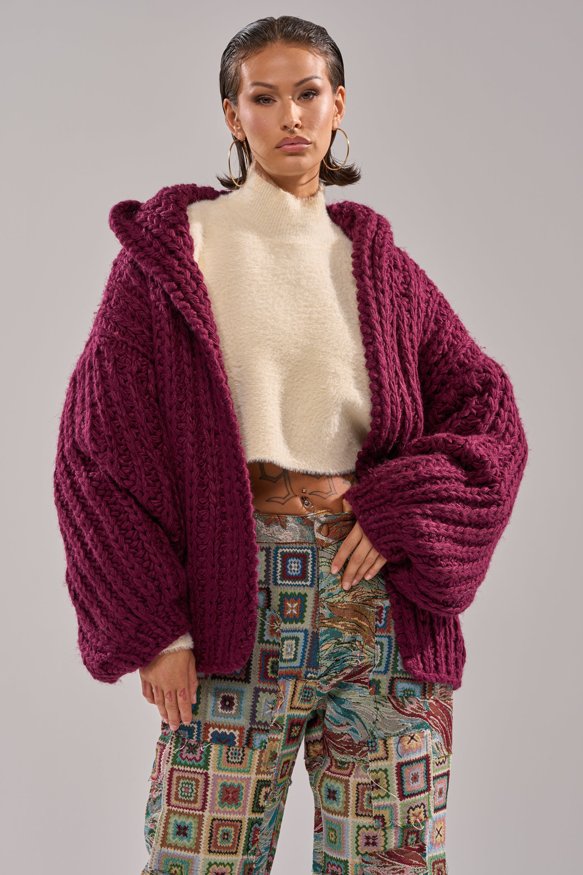 COZY CROCHET HOODED CARDIGAN