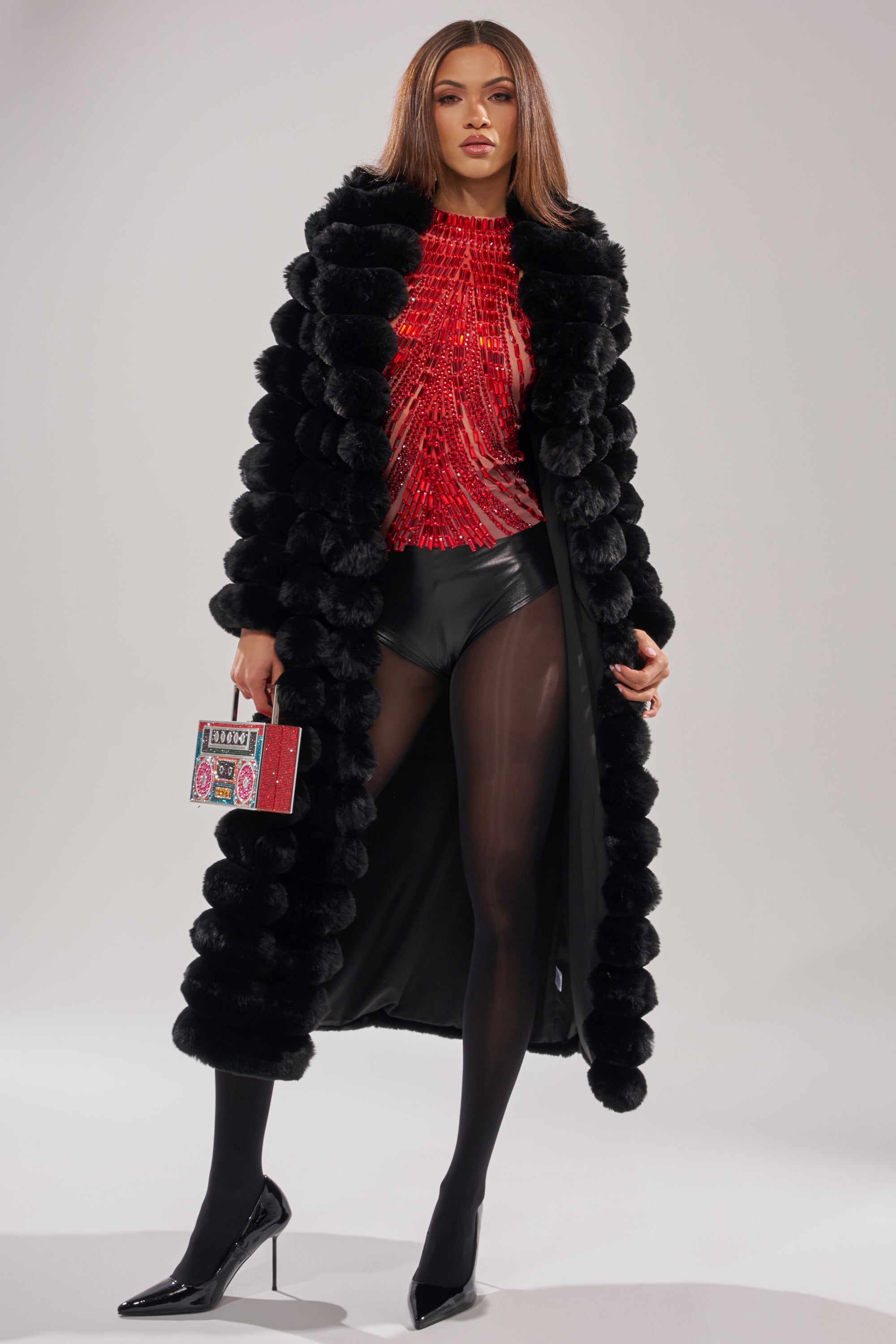 MAXI POPCORN FAUX FUR IN BLACK