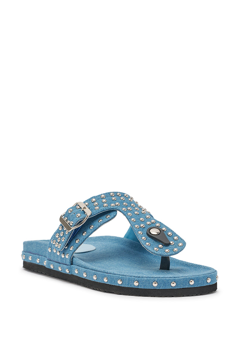 AZALEA WANG DAISY CHAIN DENIM STUDDED FLAT SANDAL