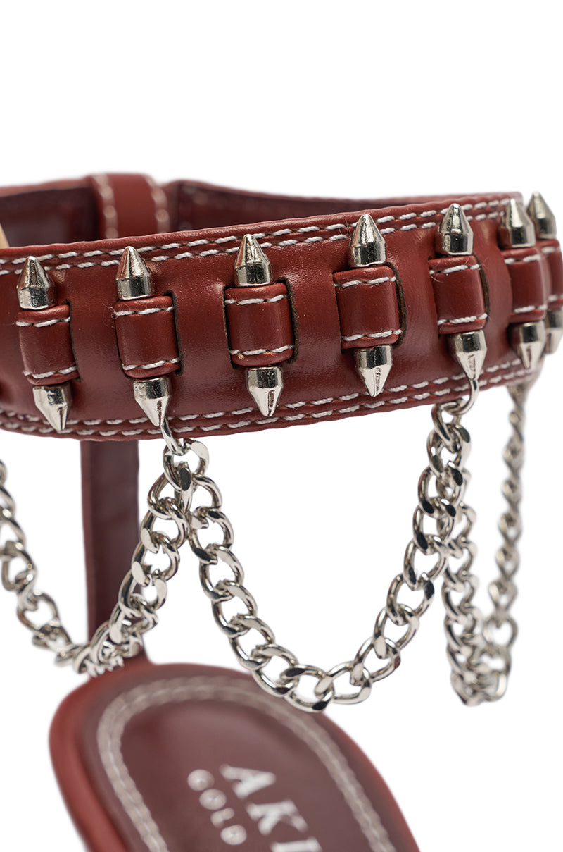 AKIRA GOLD DELCROIX BROWN STILETTO SANDAL