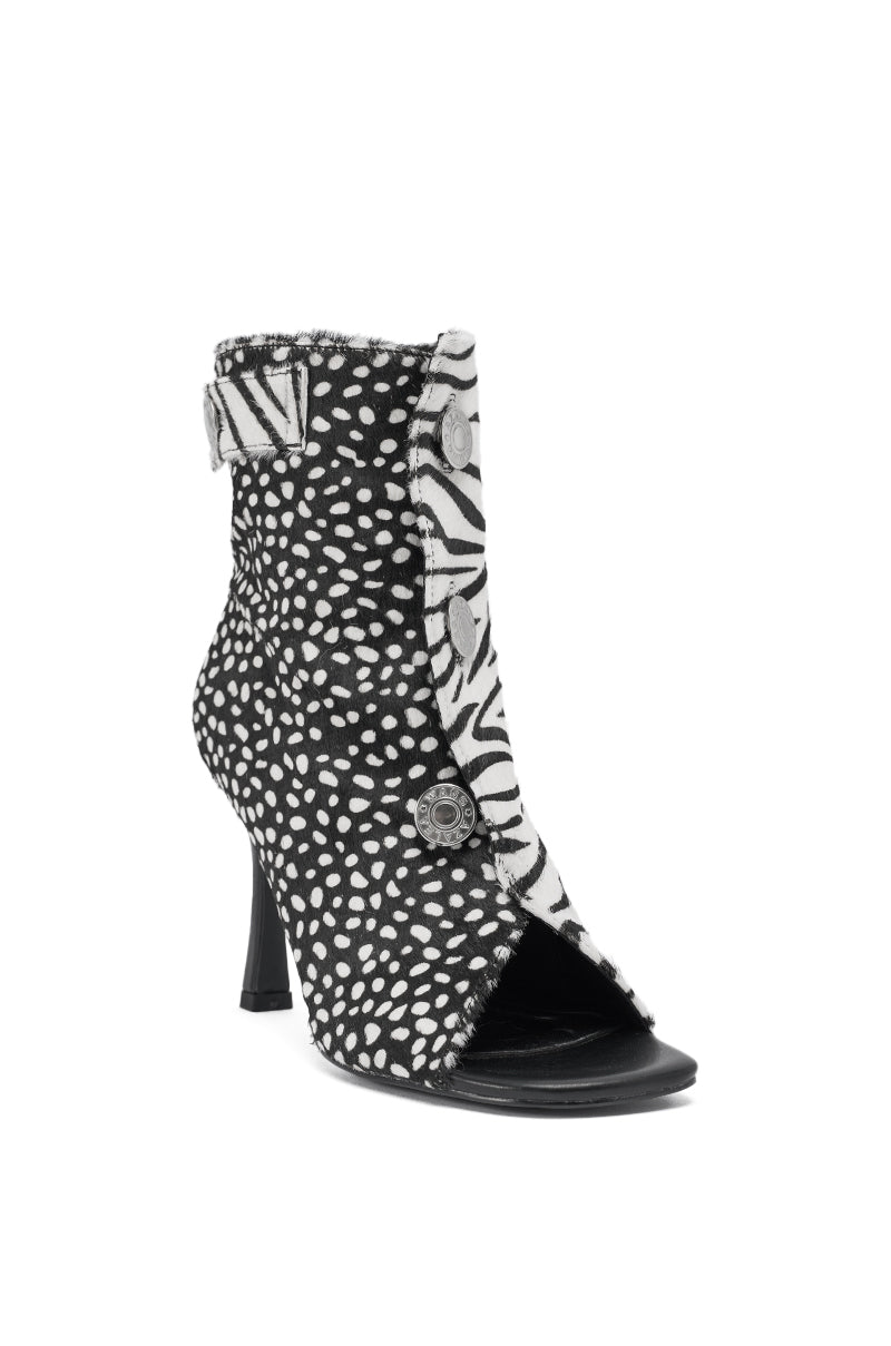 AZALEA WANG DOROTHY BLACK CHEETAH CALF HAIR PRINTED STILETTO BOOTIE