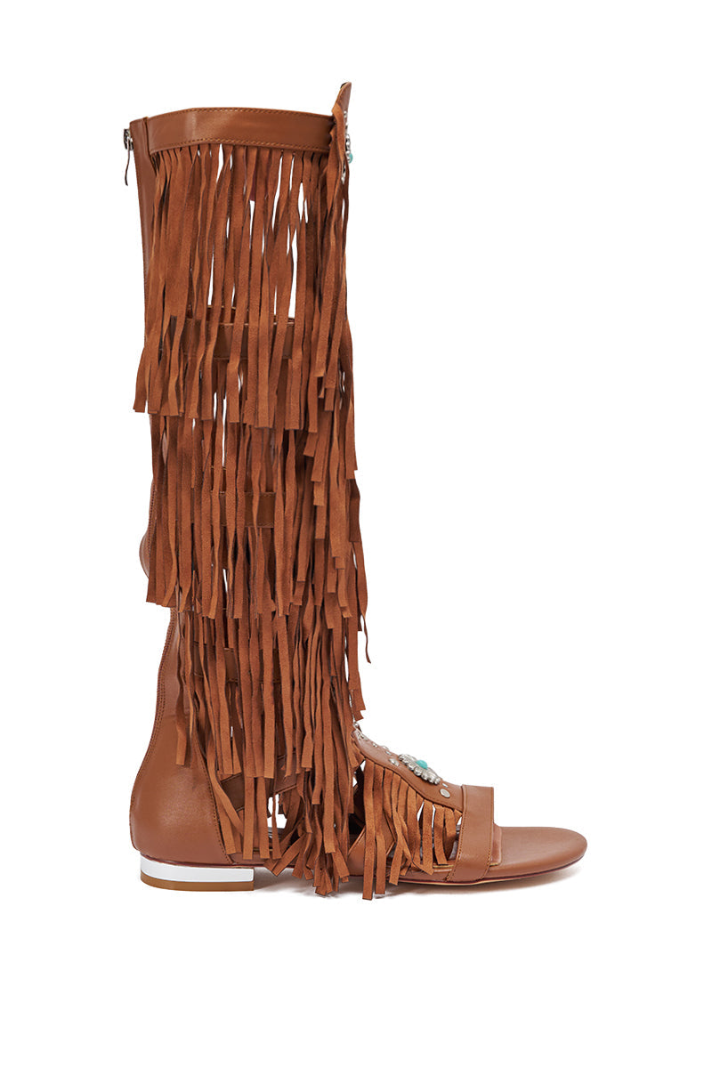 AZALEA WANG DUSTINE BROWN GLADIATOR EMBELLISHED SANDAL