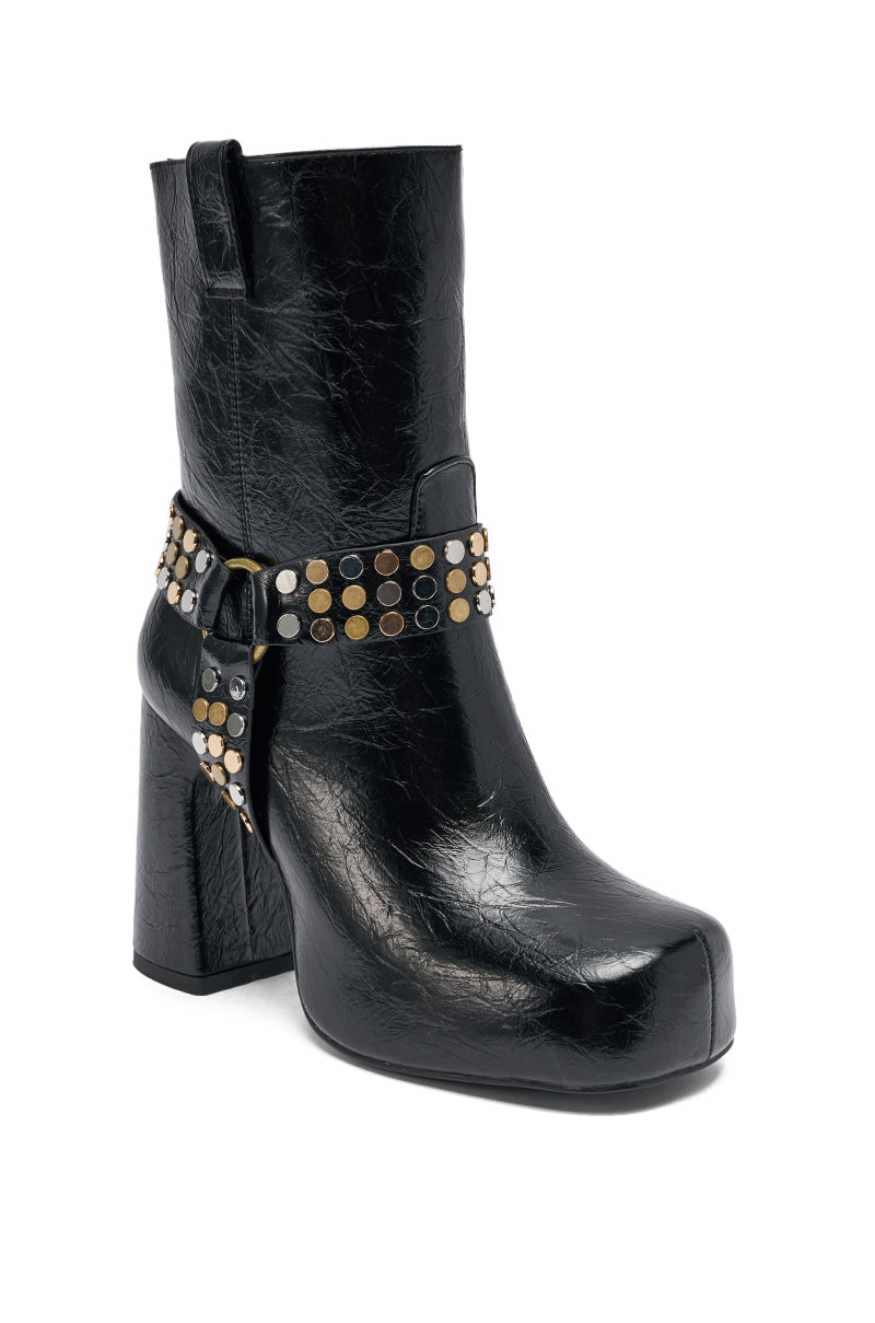 AZALEA WANG MID CALF PU LEATHER CHUNKY BOOTIE