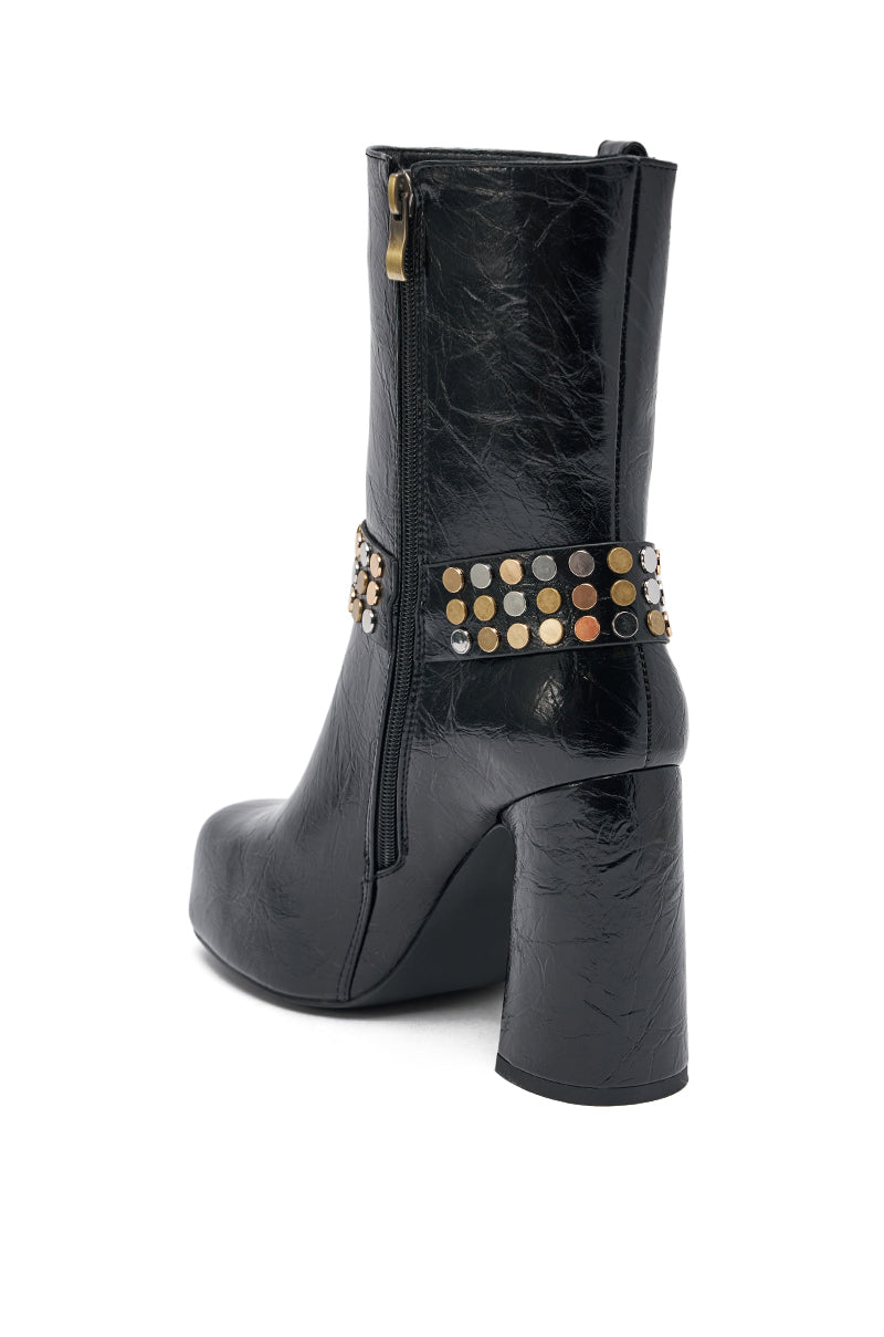 AZALEA WANG MID CALF PU LEATHER CHUNKY BOOTIE