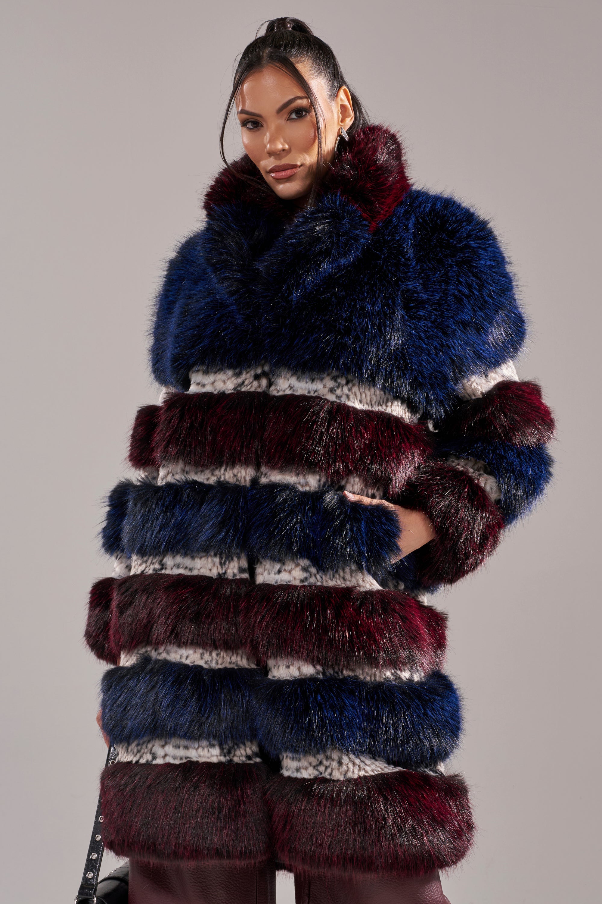EGO PANELED FAUX FUR COAT