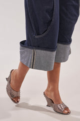 AZALEA WANG FABRON PEWTER EMBELLISHED WEDGE SANDAL