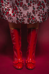 AZALEA WANG FEDELE RED PATENT HEART EMBELLISHED BOOTIE
