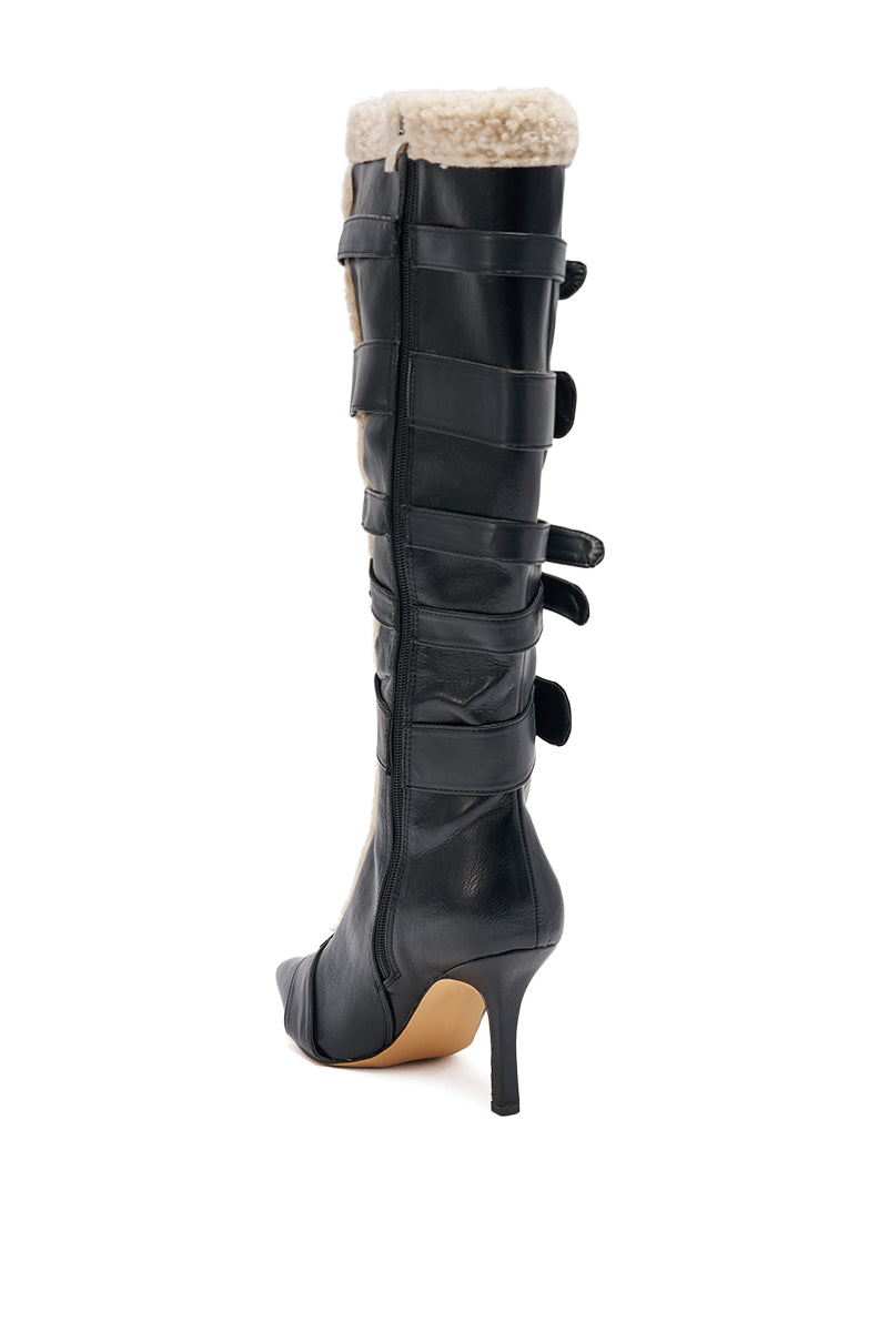 AKIRA GOLD FIERO BLACK PU AND SHERPA BUCKLE