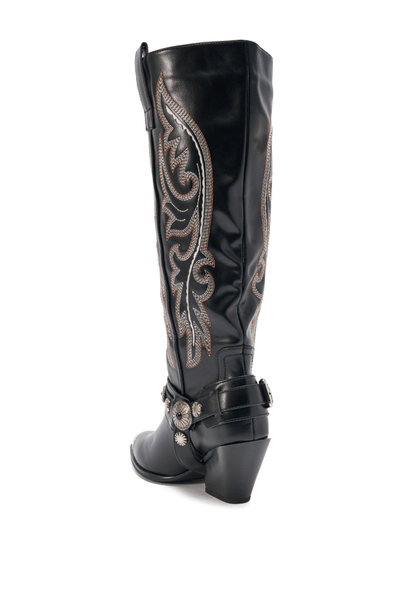 AZALEA WANG GERVASE BLACK PU SILVER HARDWARE WESTERN BOOT