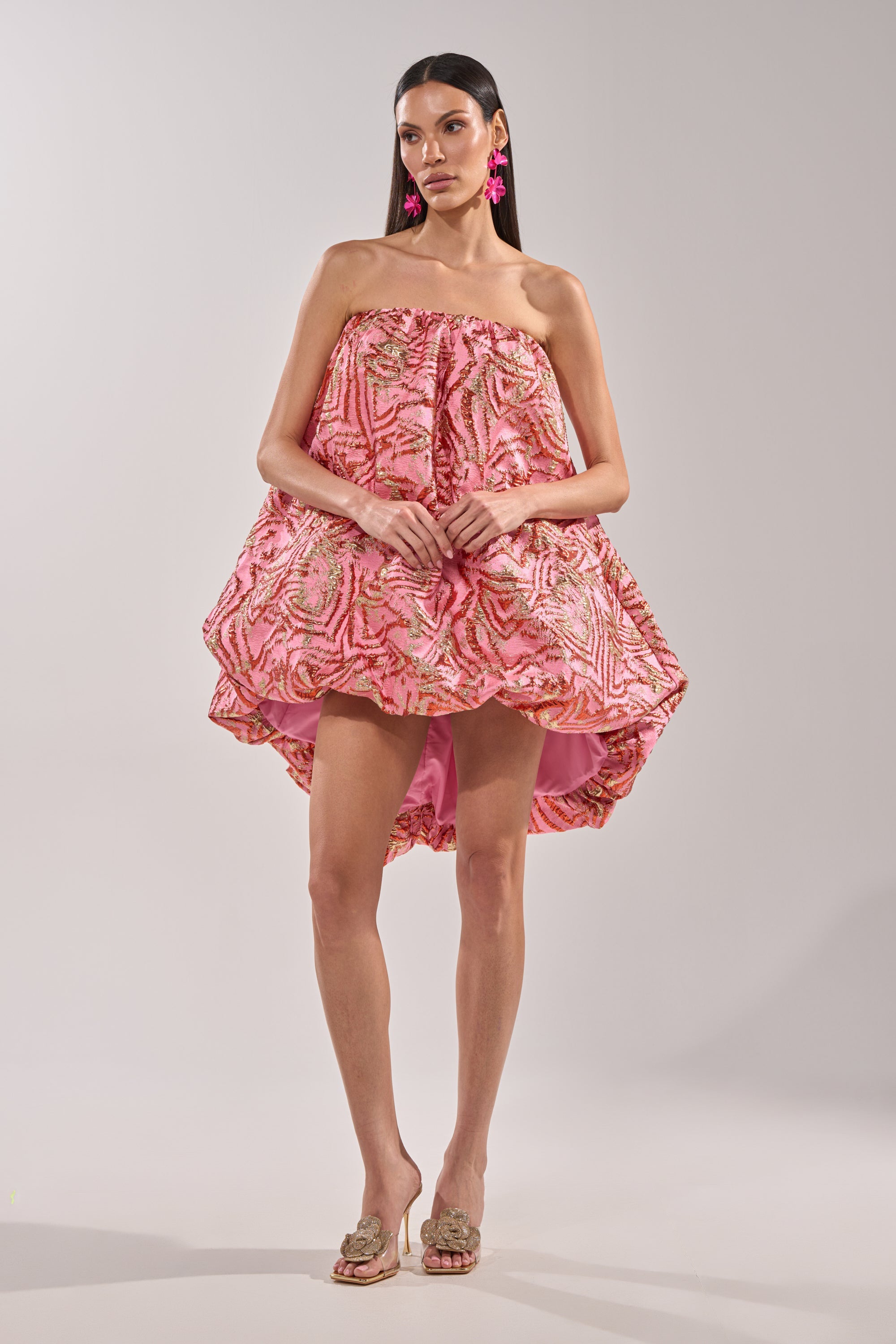 LOVER GIRL BROCADE BUBBLE DRESS IN PINK