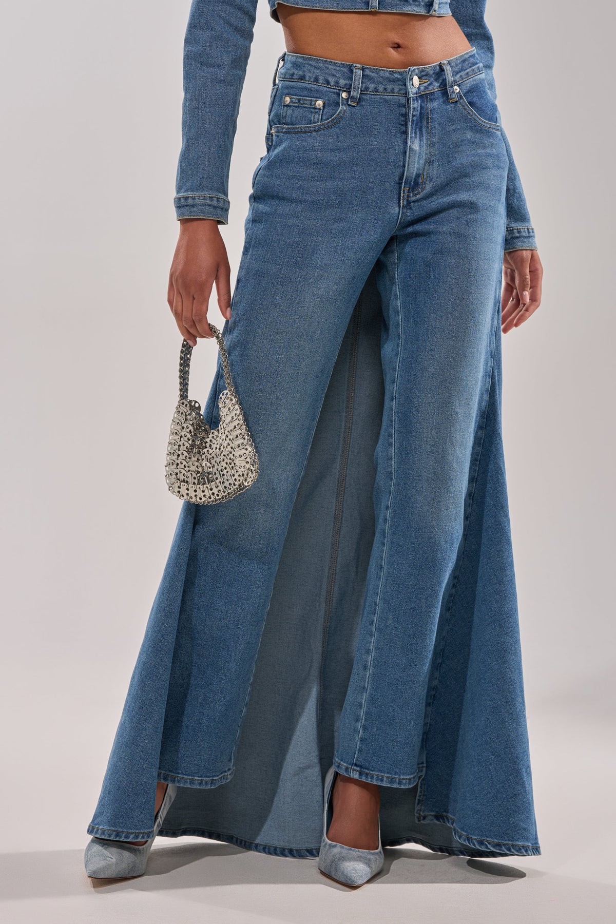 SHAKE IT OFF DENIM PANT WITH SKIRT ATTACHED