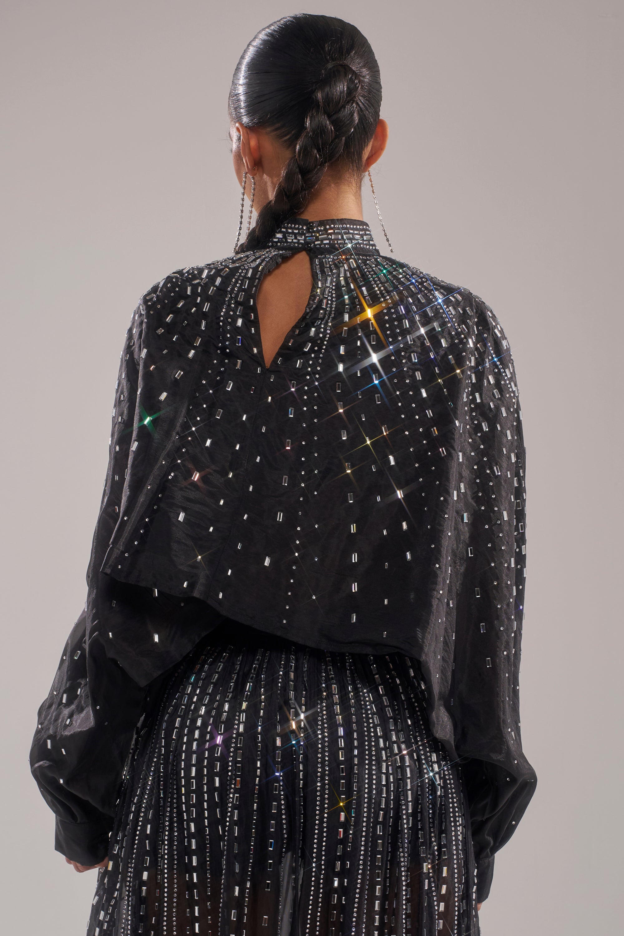 GLAMOROUS RHINESTONE MOCK NECK BLOUSE