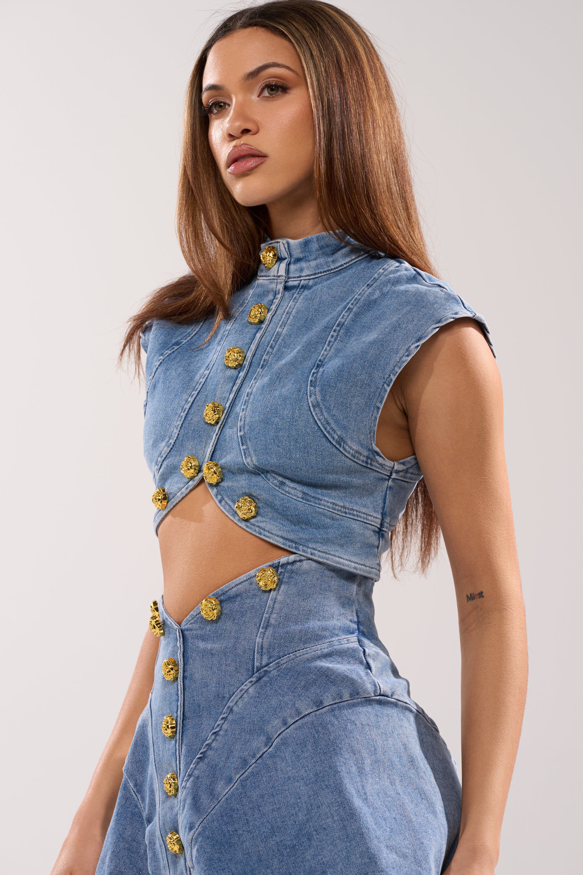 GIVE IT TO ME BABY DENIM BUTTON DOWN