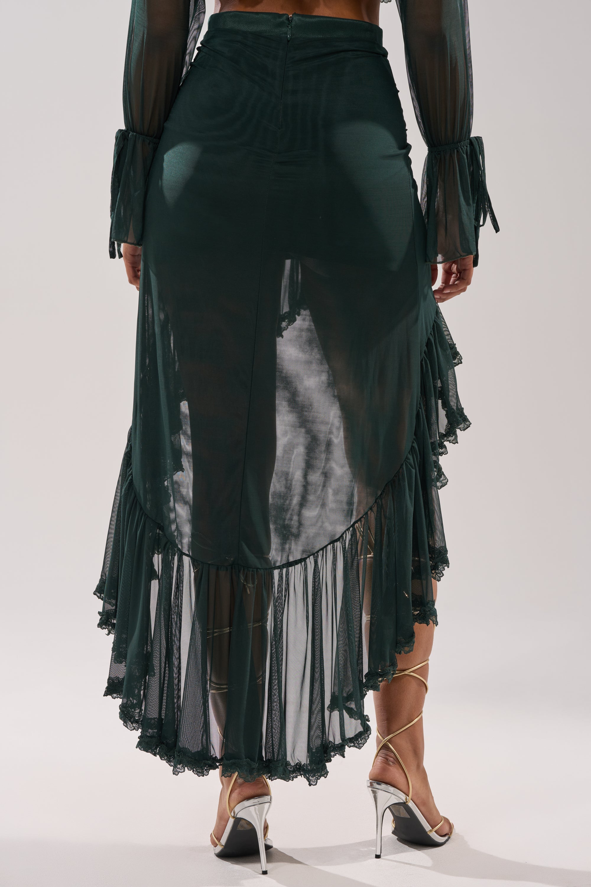 EMERALD RUCHED HIGH LOW SKIRT