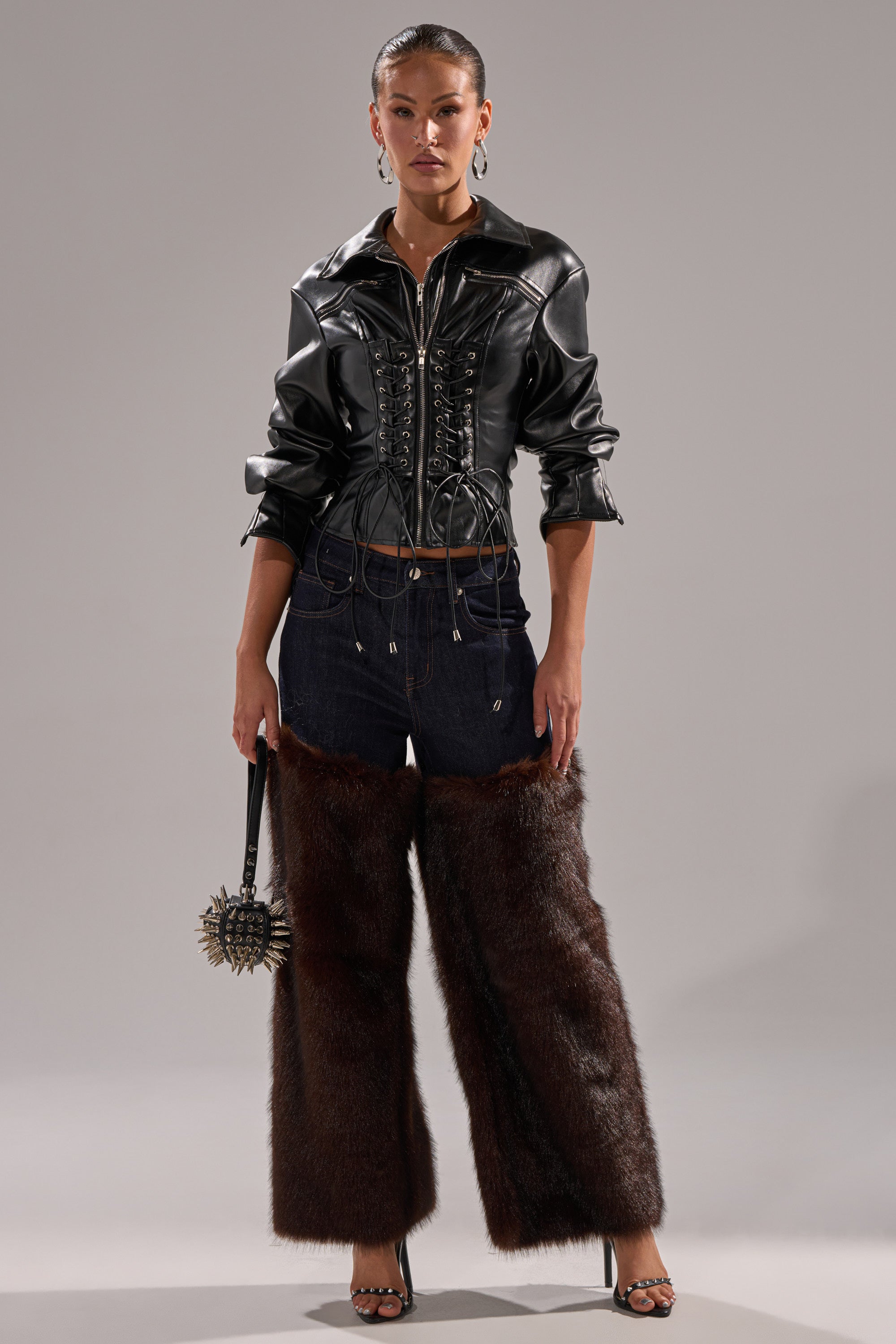 AUDREY FAUX LEATHER BLOUSE