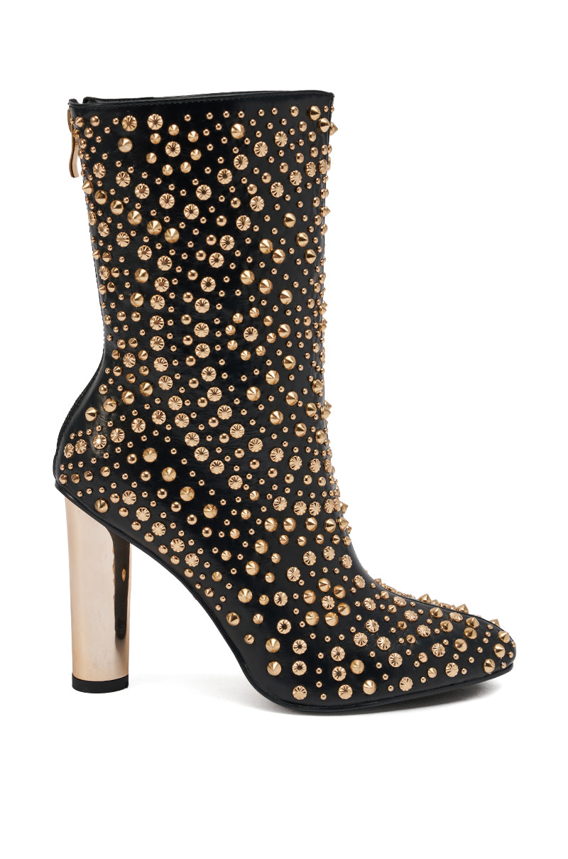 AZALEA WANG GREHGAN BLACK EMBELLISHED CHUNKY HEEL BOOTIE