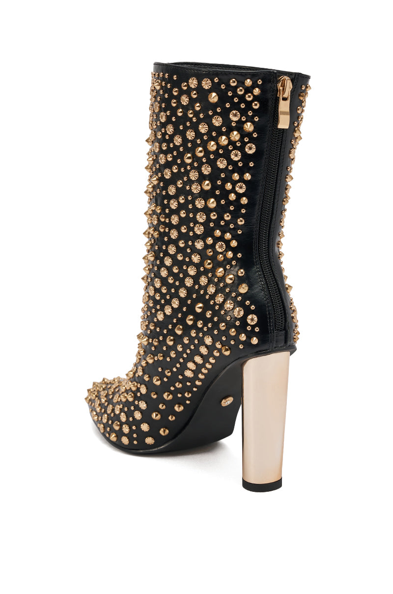 AZALEA WANG GREHGAN BLACK EMBELLISHED CHUNKY HEEL BOOTIE