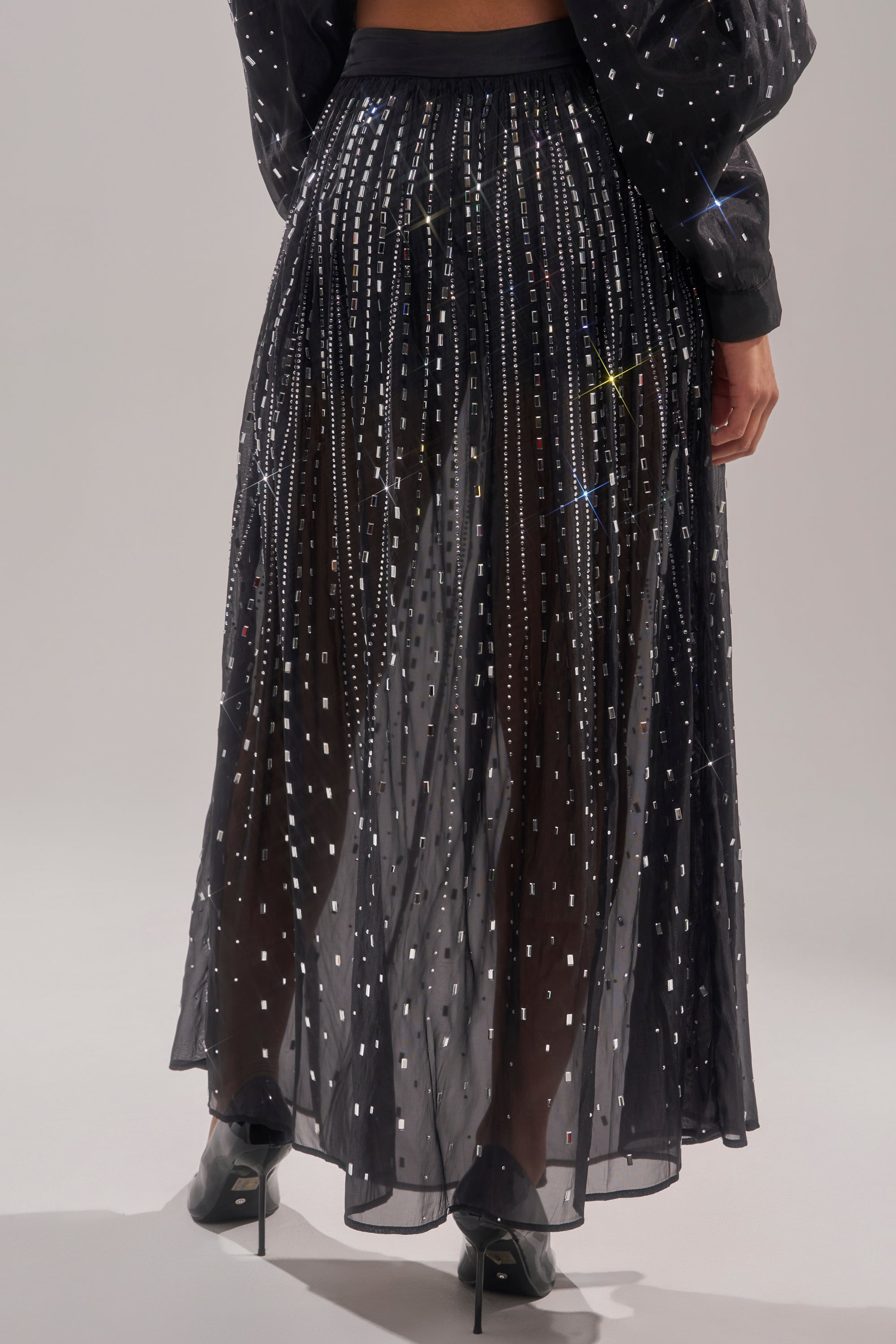 DANCING QUEEN RHINESTONE MESH MAXI SKIRT