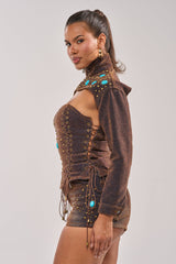 INDIGO STUDDED DENIM BOLERO