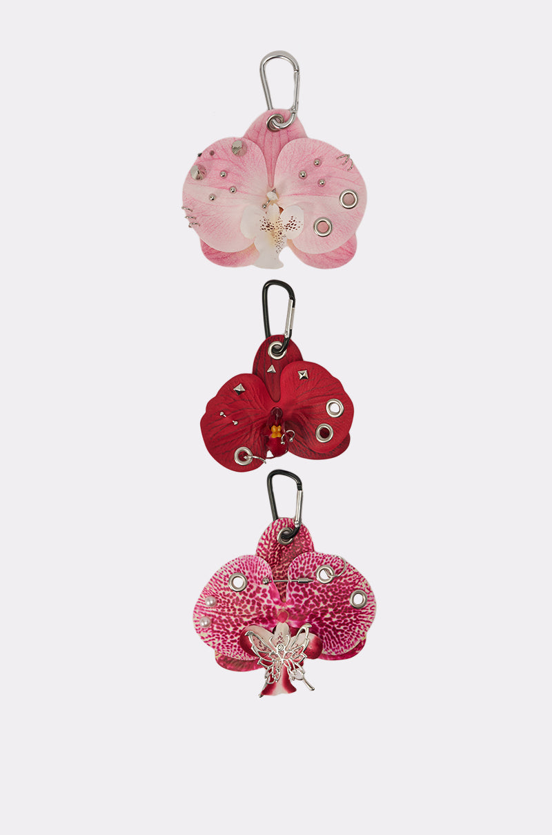 PIERCED ORCHID FLOWER KEYCHAIN SET