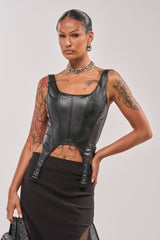 LOCKED AND LOADED FAUX LEATHER CORSET