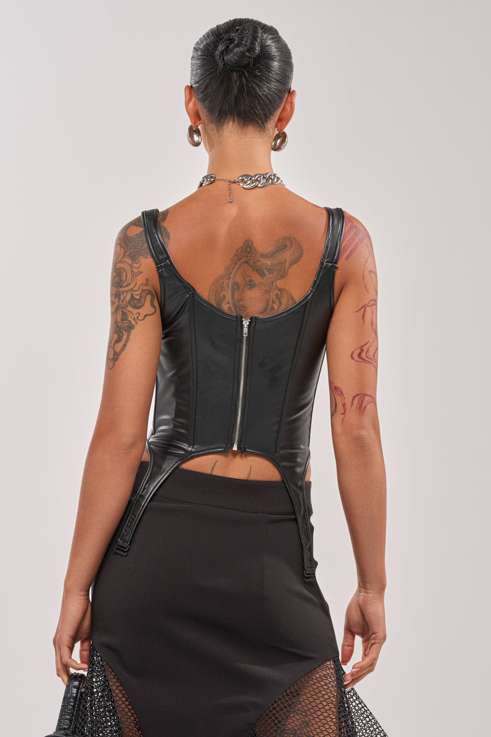 LOCKED AND LOADED FAUX LEATHER CORSET
