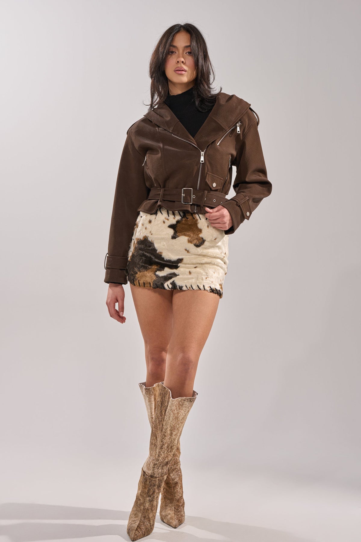 KIRA SUEDE EFFECT HOODED MOTO