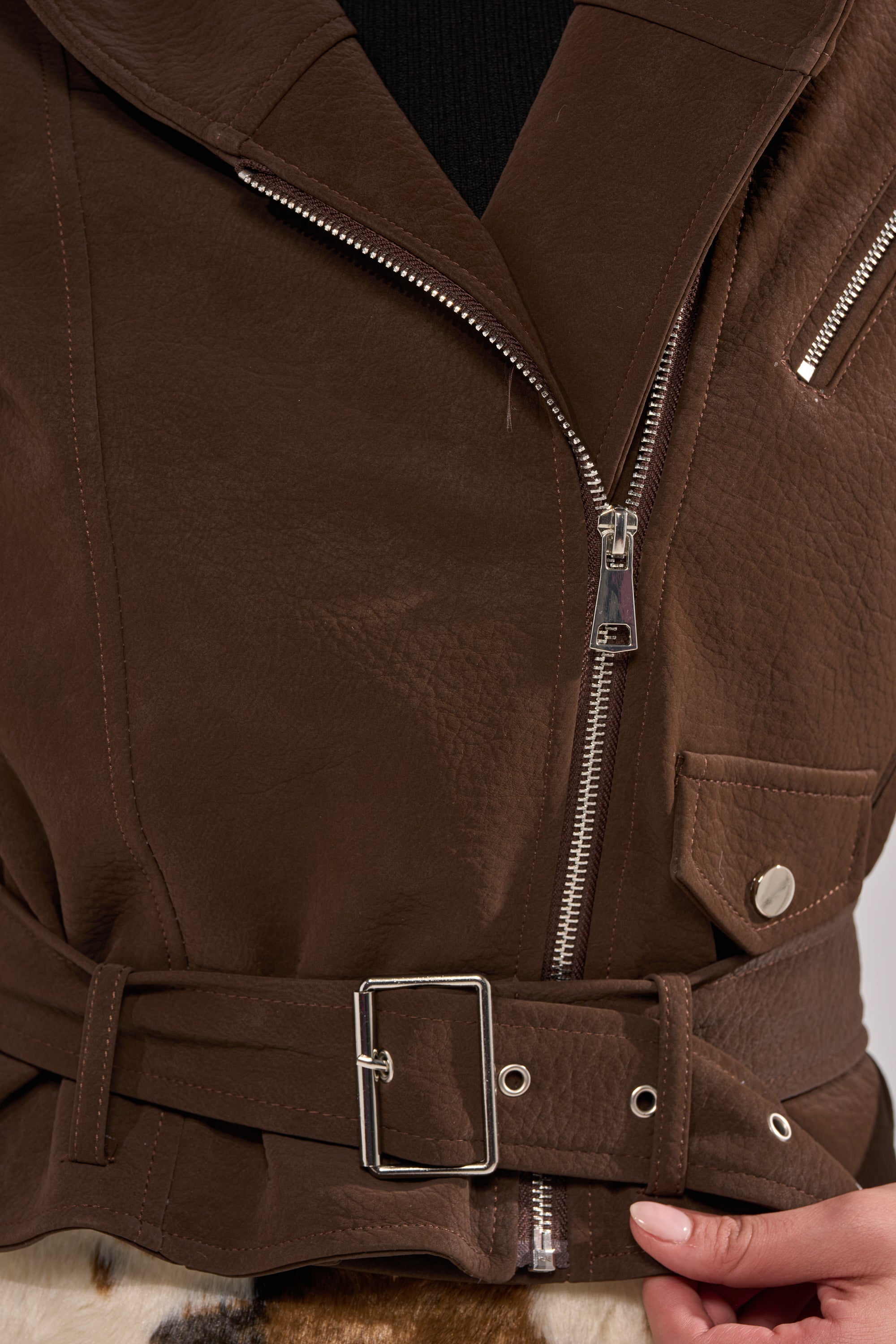 KIRA SUEDE EFFECT HOODED MOTO