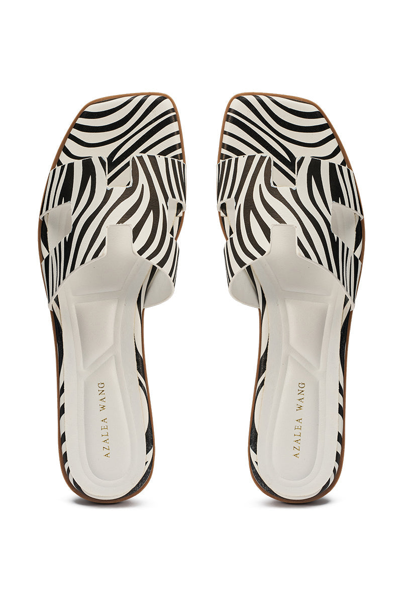 AKIRA HOWDY ZEBRA SLIP ON FLAT SANDAL