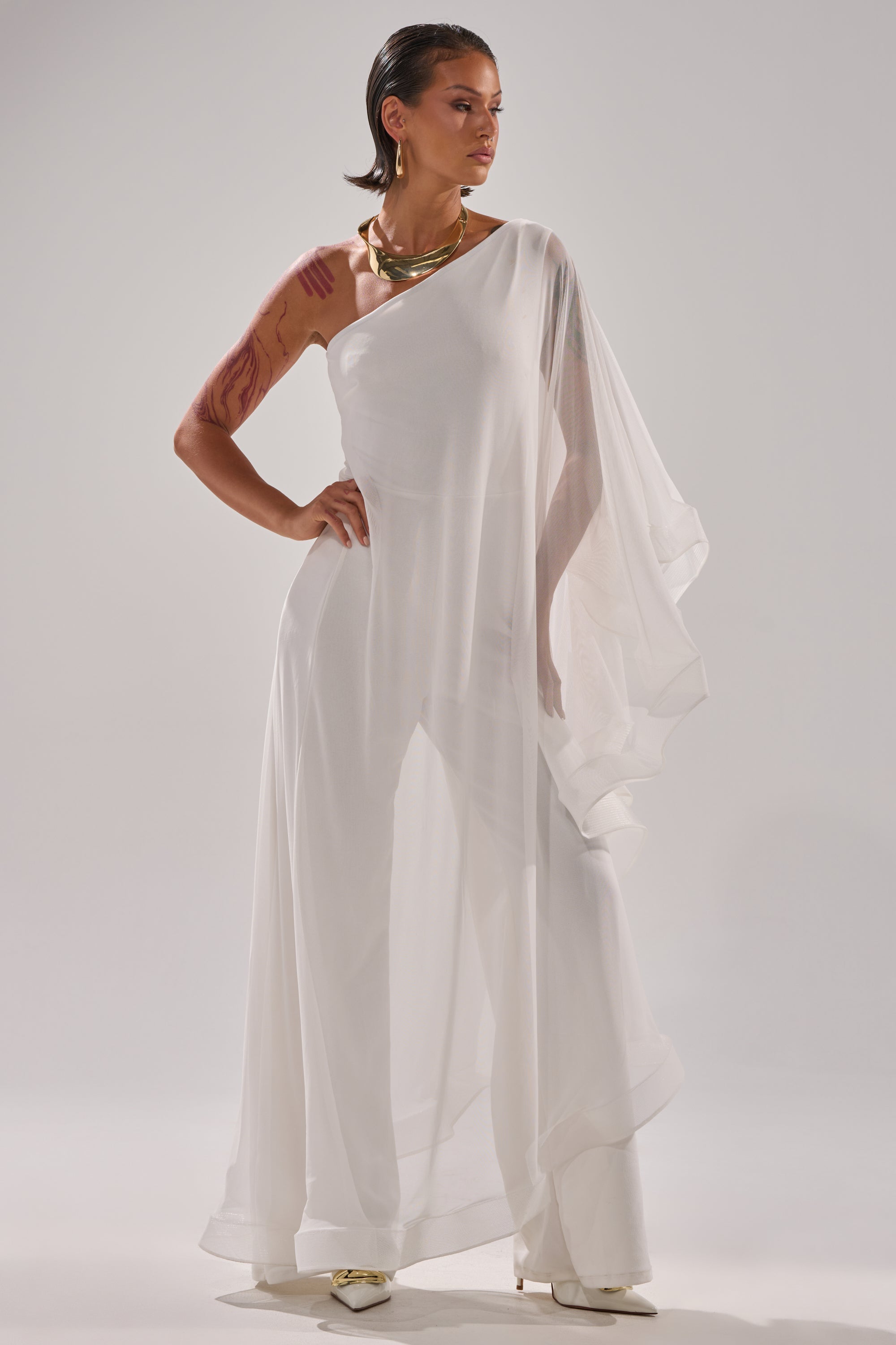 SANDO MESH JUMPSUIT IN WHITE