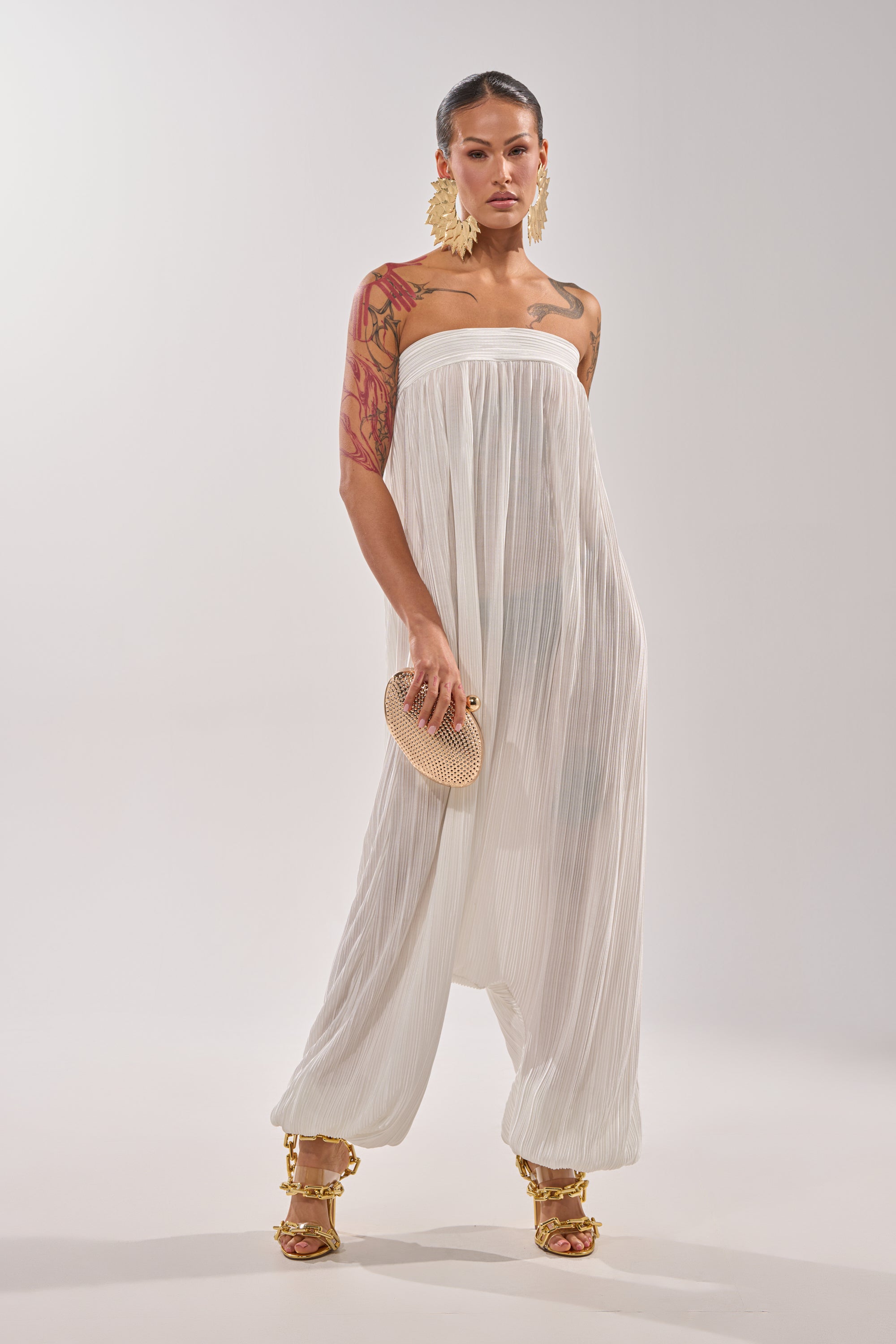 FROM THE CITY DROP CROTCH JUMPSUIT IN WHITE