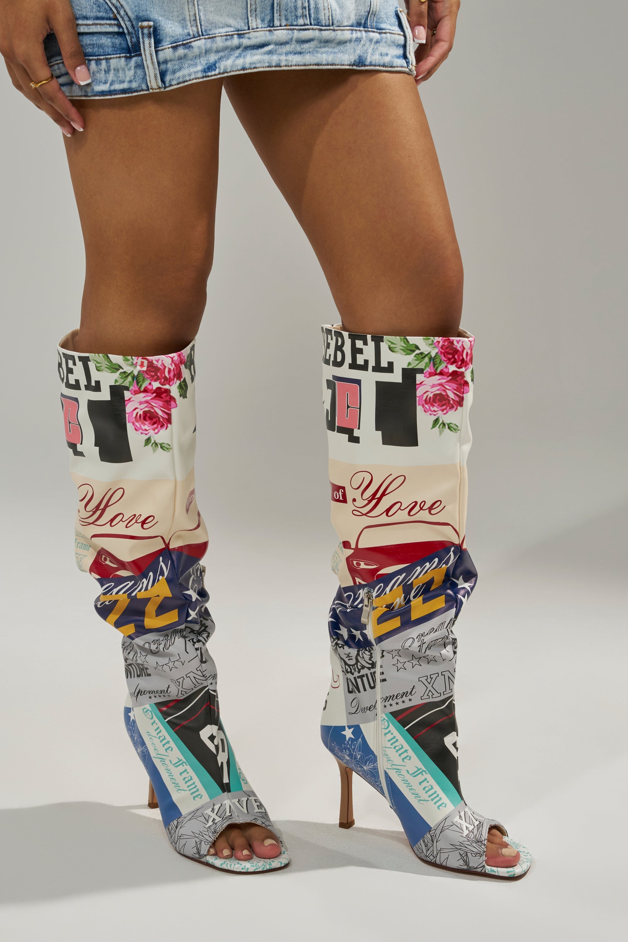 AZALEA WANG JALISA MULTI NOVELTY PRINTED OPEN TOE BOOT