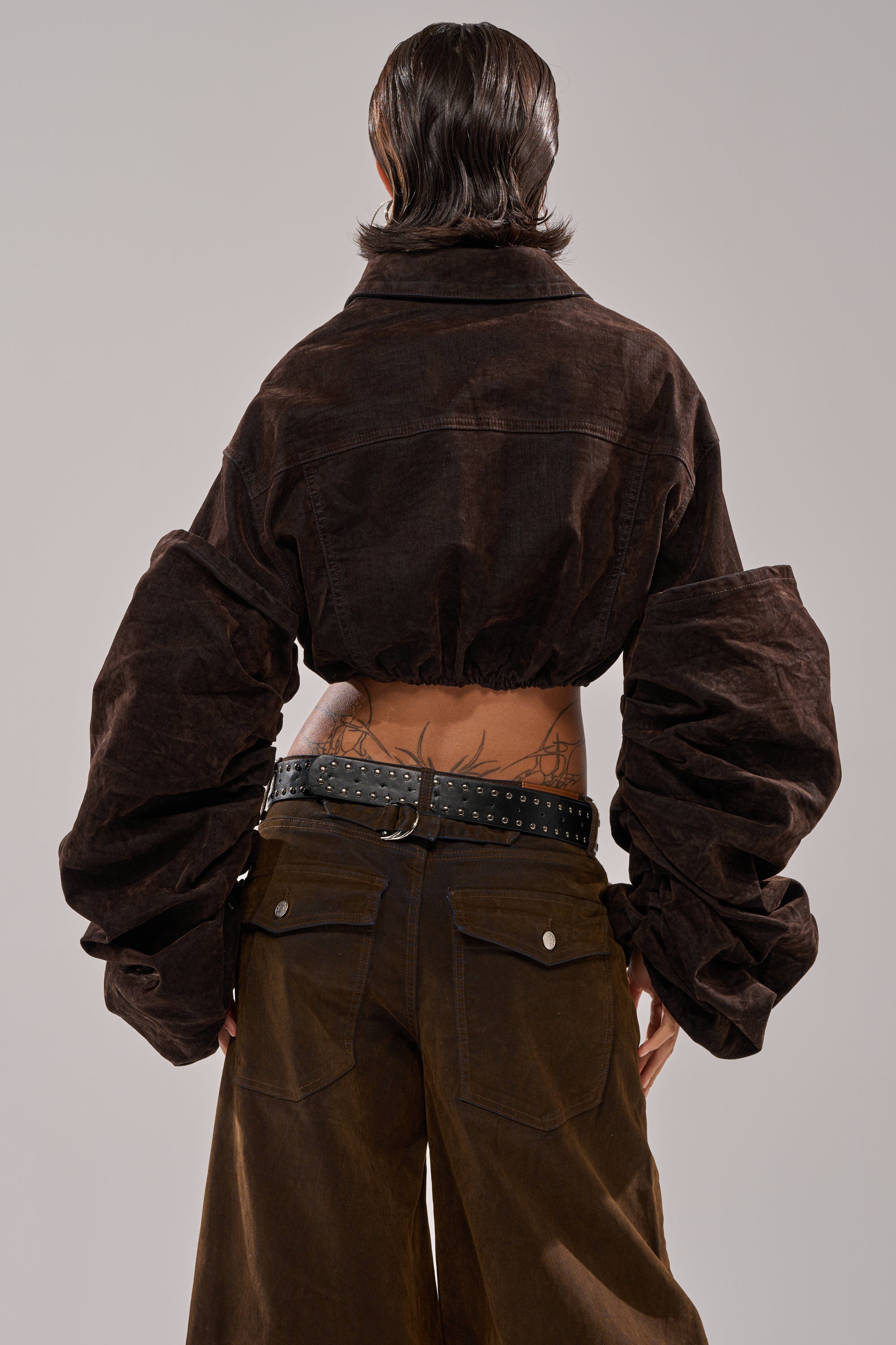 STACKED SLEEVE VELVET DENIM JACKET