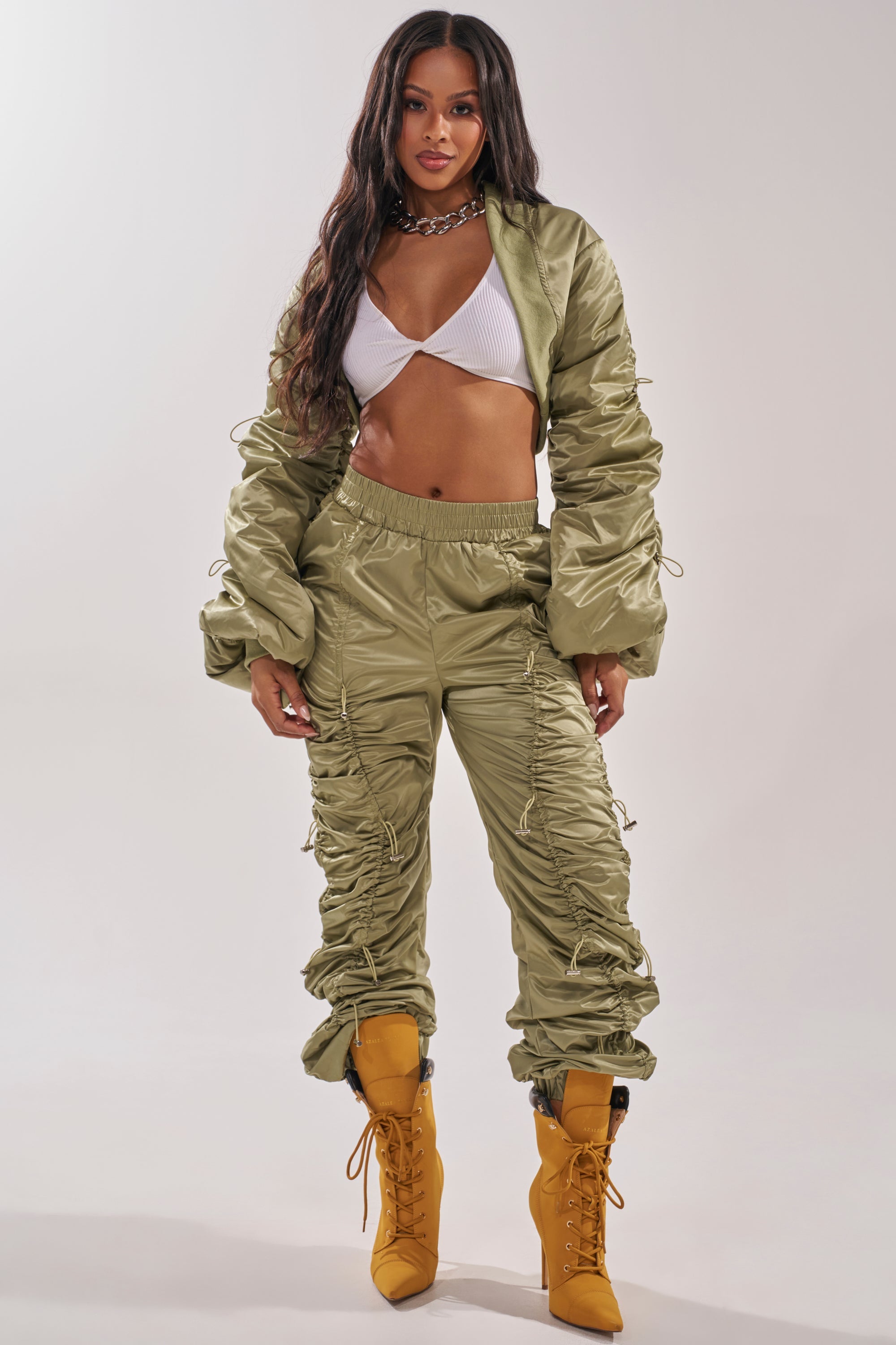 NO TIME FOR GAMES RUCHED JOGGER IN OLIVE