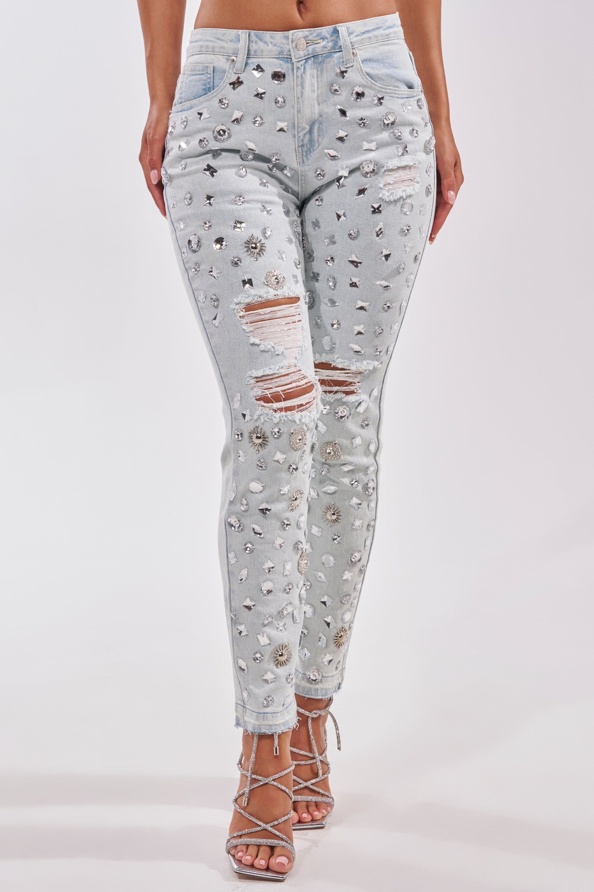 DAMN GIRL EMBELLISHED SKINNY DENIM