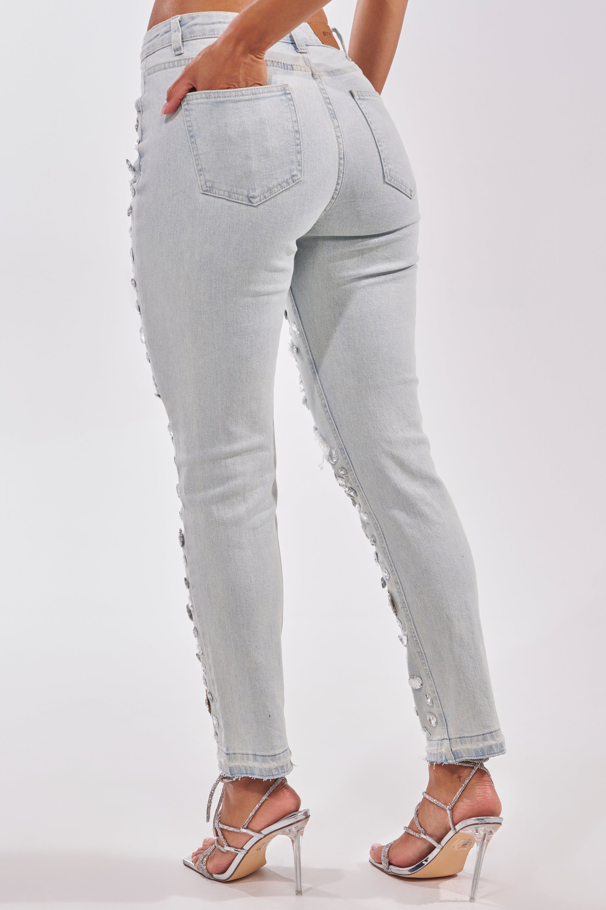DAMN GIRL EMBELLISHED SKINNY DENIM