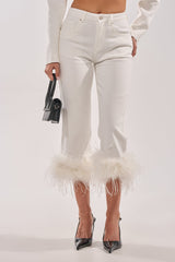TRIPPY LIKE ME DENIM PANT WITH FEATHER