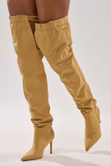 AZALEA WANG JEANNI TAN PANT DETAIL OVER THE KNEE BOOT
